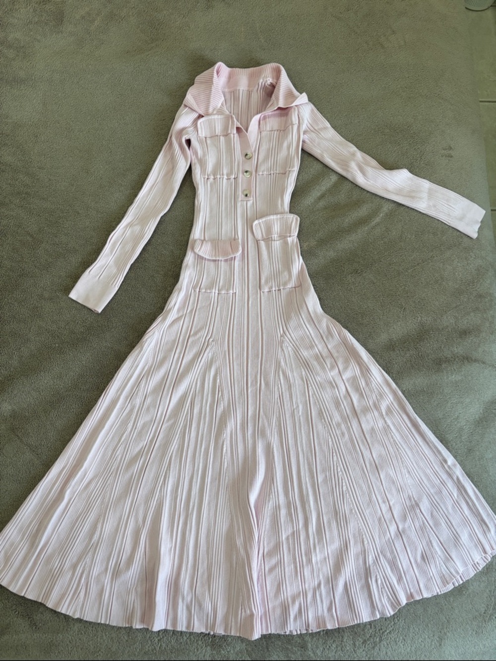 Light Pink Long Ribbed Button-Front Dress